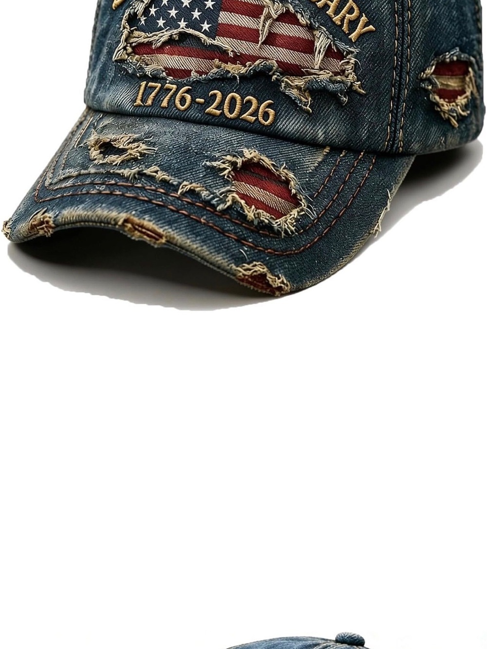 USA 250th Anniversary 1776-2026 Distressed Denim Baseball Cap Mens Blue Hat - Picture 7 of 9